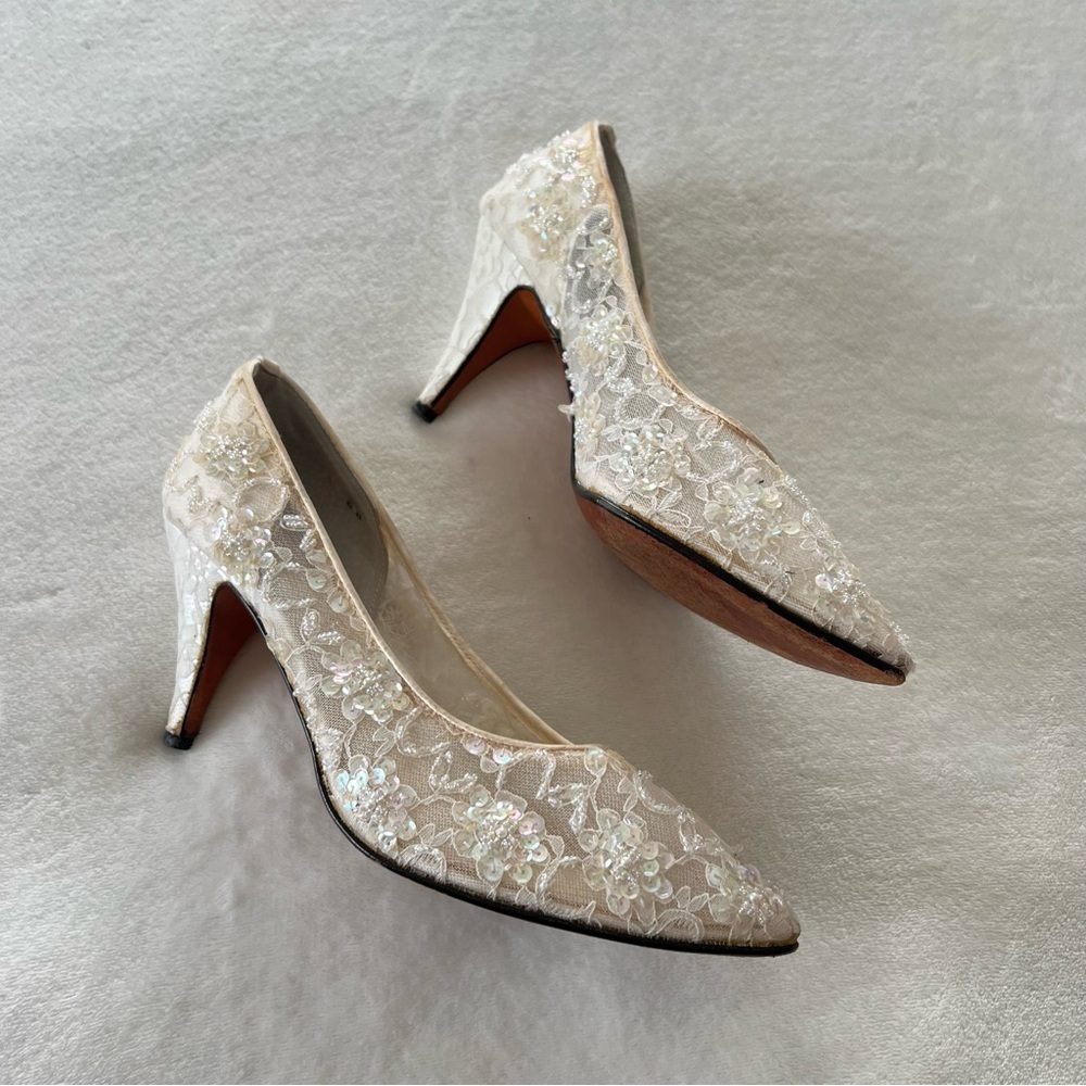 Vintage Lace Sequin Dyeables 1990s Heels